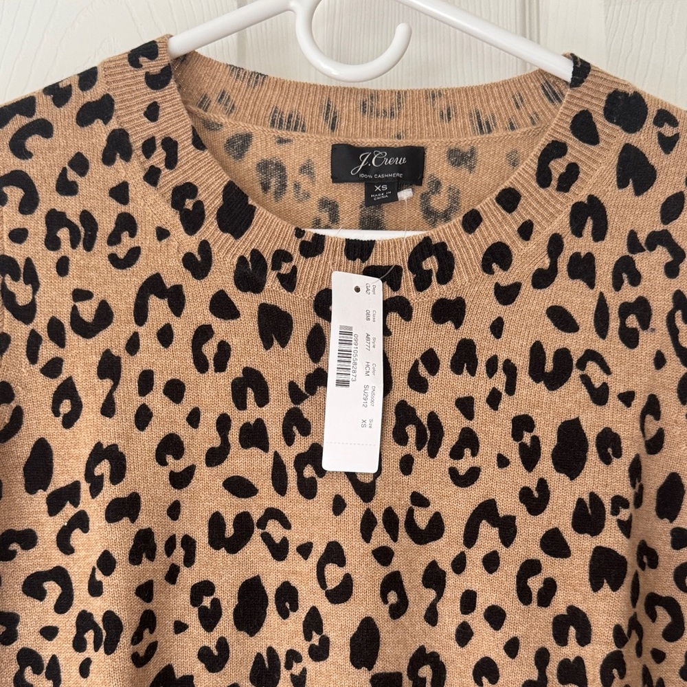 J. Crew Camel and Black Leopard Crewneck Sweater